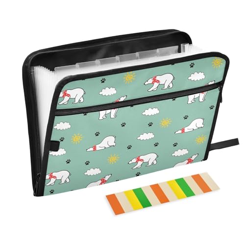 LI ZHI XIN A4 Dokumentenmappe Mit 13 Tasche Dokument Organizer Klassifizierungsordner Wasserfeste Seitlich ReißVerschluss Ordner FäChermappe Schal Bär Fußabdrücke Sonne von LI ZHI XIN