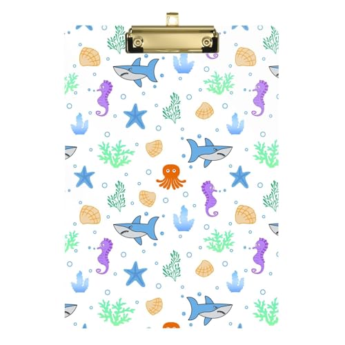 LI ZHI XIN A4 Standard Klemmbretter,Acryl Clipboard,9 X 12.5 Zoll,Mit Einziehbaren Haken,FüR Schule,BüRo,Krankenschwestern Ozean Haie Seepferdchen Seetang von LI ZHI XIN