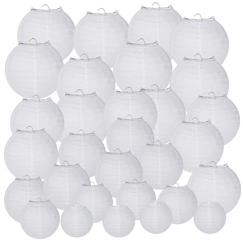 30 Stück lampions weiß–runde Papierlaternen, lampions outdoor,Papierlampion, papier lampions für Hochzeitsdekoration, Geburtstag, Garten, Party (Verschiedene Größen von 30cm 25cm 20cm 15cm 10cm) von LIAILA