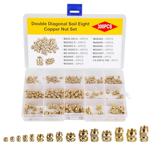 300 Stück Gewindeeinsatz, M2/M2.5/M3/M4/M5/M6 Messing Rändelmuttern Einschmelzmuttern, Einpressmuttern geeignet für Kunststoff, 3D Druck Teile oder Ultraschallmontage, mit Sortierbox und Etikett 300 Stück Gewindeeinsatz, M2/M2.5/M3/M4/M5/M6 Messing Rändelmuttern Einschmelzmuttern, Einpressmuttern geeignet für Kunststoff, 3D Druck Teile oder Ultraschallmontage, mit Sortierbox und Etikett von LIAILA