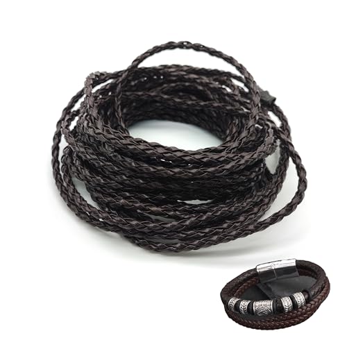 LIANCHEN 10 Meter 3mm Geflochtene Lederschnur Dünnes Lederband Braun Lederschnur Pu-Schmuck Geflochtenes Seil für DIY Handwerk, Schlüsselband, Armband Schmuck (Braun, 3mm) von LIANCHEN