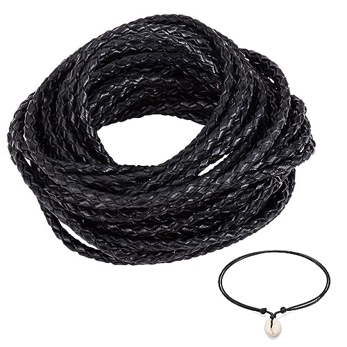 LIANCHEN 10 Meter 3mm geflochtene Lederschnur PU Geflochtene Lederkordel Vintage Geflochtenes Lederband Kein Farbverlust Rund für Armbänder Schlüsselanhänger Halsketten Hundehalsbänder DIY (Schwarz) von LIANCHEN