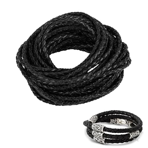 LIANCHEN 10 Meter 5mm PU Geflochtene Lederkordel, Rund Vintage Lederbänder Geflochten 5 mm Pu Leder Band, Basteln Lederbänder für DIY Handwerk Schlüsselband Armband Schmuck (Schwarz, 5mm) von LIANCHEN