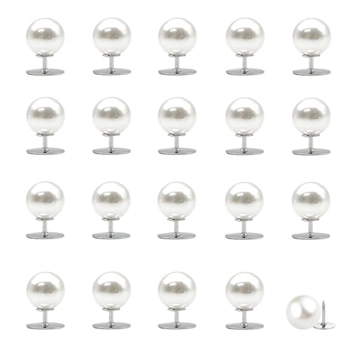 LIANCHEN 20 PCS 10 mm Faux Pearl River Large Ohne Namen Knöpfe wiederverwendbare Perlenknöpfe Round White Rivets Perle Brosche Knöpfe Abnehmbare für Hemd, Mantel, Pullover (Weiß, 10 mm) von LIANCHEN
