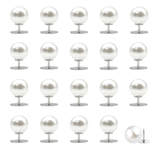 LIANCHEN 20 PCS 14 mm Faux Pearl River Large Ohne Namen Knöpfe wiederverwendbare Perlenknöpfe Round White Rivets Perle Brosche Knöpfe Abnehmbare Knöpfe für Hemd, Mantel, Pullover (Weiß, 14 mm) von LIANCHEN