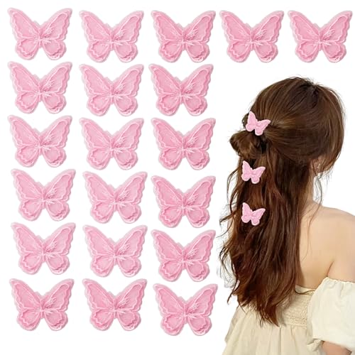 LIANCHEN 20 Stück Schmetterlings Patch Organza Lace Appliques Schmetterlings Stil Spitzen Applikationen Stickpatches Zum Ausbessern Verzieren von Kleidern und zum Schmücken der Haare der Braut (Rosa) von LIANCHEN