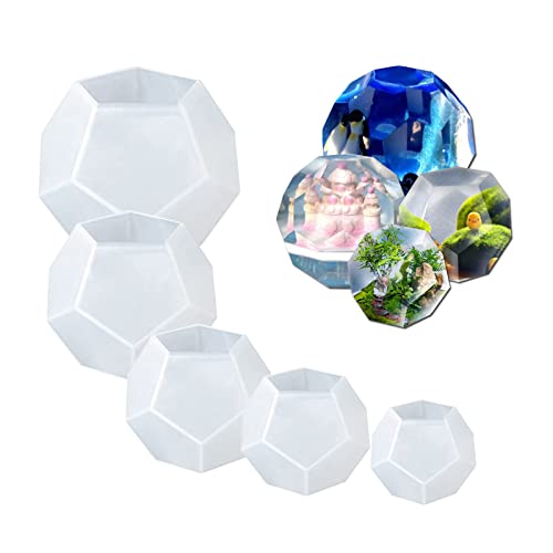 LIANCHEN 5 Pcs Fünfeck Geometrie Silikon Polyeder Silikonformen Epoxidharz Fünfeck Epoxidharz Formen Groß Würfel Harz Formen 3D Kugelformen für Kerzen Seife Schmuckherstellung Harz Gießen Handwerk von LIANCHEN