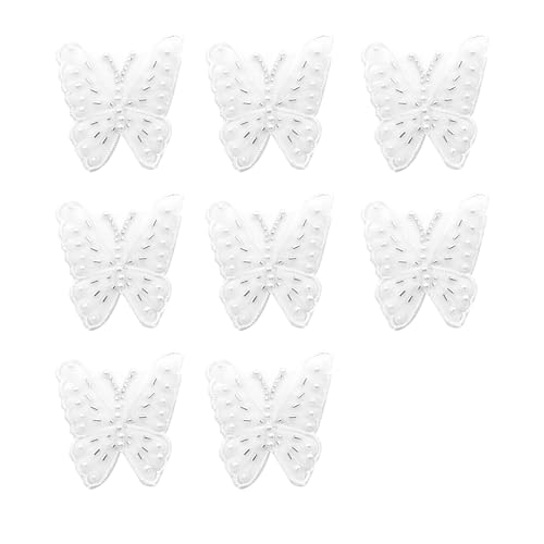 LIANCHEN 8 PCS Schmetterling Perlen Aufnäher organza schmetterling spitze Schmetterling Perlen Spitzenapplikationen stickerei Pailletten applikation Zum Nähen, Jeans, Jacken, Rucksäck(weiß) von LIANCHEN