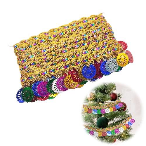 LIANCHEN 9m Hängende Fringe Spitze Gold 5cm Breit Pailletten-Quastenborte Pailletten Band Bauchtanz Gürtel Paillettenband National Kleidung Zubehör für Kleidung, Tanzkleid, Vorhänge (Farbe 1) von LIANCHEN