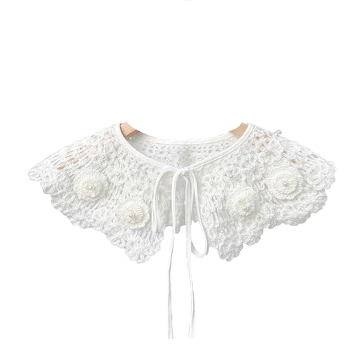LIANCHEN Blumen-Spitze Falscher Kragen Ausgehöhltes Bestickter Spitzenkragen Falscher Kragen mit Perlen Weiß Blumen Stickerei Halskrause Kragen für Nähen, Diy-Kostümkleidung, Frauen, Mädchen (Weiß) von LIANCHEN