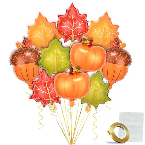 LIANRISES 10 Luftballons Herbstfarben, Herbstlich Kürbis Herbstballons, Thanksgiving Folienballon, Aufblasbare Kürbisballons, Ahornblätter, Kiefer, Geburtstagsfeiern, Weihnachten, Halloween, 10M Band von LIANRISES