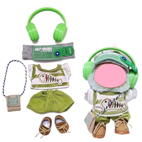 LIANTRADECOM Laabu Kleidung, Fischgräten-Set, sechsteiliges Labu-Kleidungs-Set, 17 cm (Fischgräten-Set, vierteiliges Set + Martin-Stiefel + Kopfhörer (ausgenommen Puppen)) von LIANTRADECOM