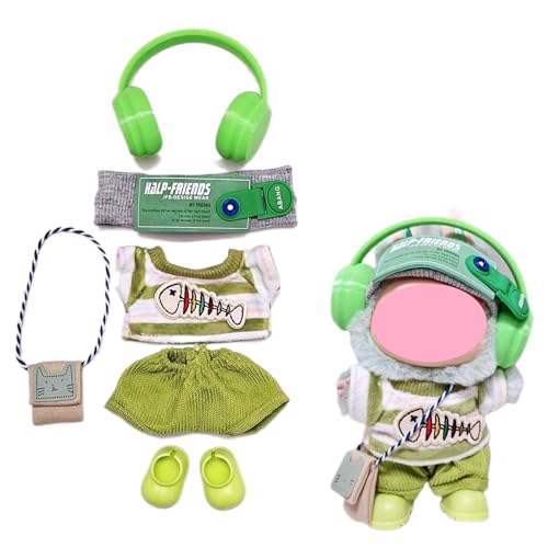 LIANTRADECOM Laabu Kleidung, Fischgräten-Set, sechsteiliges Labu-Kleidungs-Set, 17 cm (Fischgräten-Set, vierteiliges Set + Regenstiefel + Kopfhörer (Puppen nicht enthalten) von LIANTRADECOM
