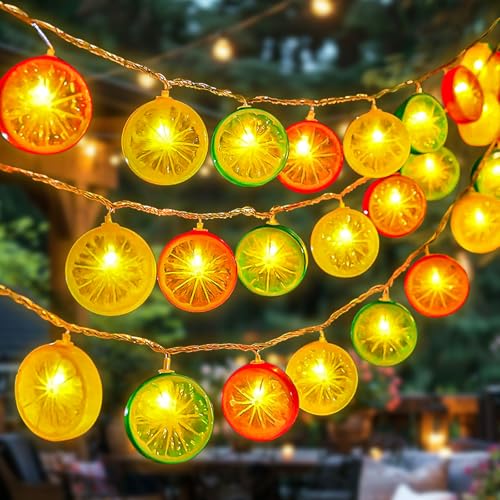 Zitronen Lichterkette Batterie 3m 20 LEDs – Limetten + Orangenscheiben + Zitronen Mischen, Party Lichterkette Außen für Bar Deko, Aperol Deko, Sommerdeko Innen & Außen Zitronen Lichterkette Batterie 3m 20 LEDs – Limetten + Orangenscheiben + Zitronen Mischen, Party Lichterkette Außen für Bar Deko, Aperol Deko, Sommerdeko Innen & Außen von LIAVOP