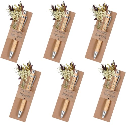 6 Stück Ein Kleines Dankeschön Geschenke Enthalten 6 Holz Kugelschreiber mit Gravur 6 Echtem Trockenblumenstrau 6 Stifthalter aus Papier für Abschiedsgeschenk Freund Lehrerin Kollegen von LIBAXIN