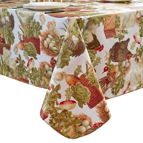 LIBERECOO Farmhouse Market Harvest Vinyl-Tischdecke mit Flanellrückseite, rustikales Bauernhaus-Design, wasserdicht und leicht zu reinigen von LIBERECOO