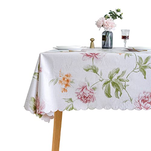 LIBERECOO Strapazierfähige Vinyl-Tischdecke, wasserdicht, 132 x 274 cm (Love of Peonies, rechteckig 132 x 274 cm) von LIBERECOO