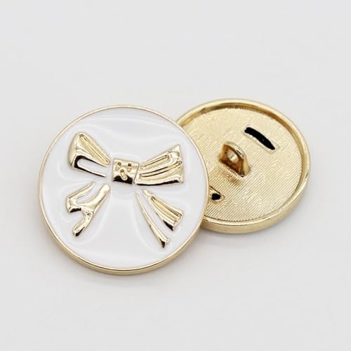 LIBERGA 10 Stück Runde Knöpfe Mit Schaft, Zierknöpfe Mit Schleife Für Damen Kleidung Strickjacken Mäntel Hemden Bastelprojekte, Goldener Boden, Weiß, 20mm von LIBERGA