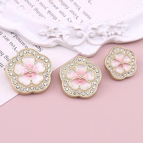 LIBERGA 10 Stück Strass Blumen Knöpfe mit Schaft, Modischer Metallknopf für Kleidung Strickjacken Mäntel Bastelprojekte, Goldener Rand, Rosa, 18mm von LIBERGA