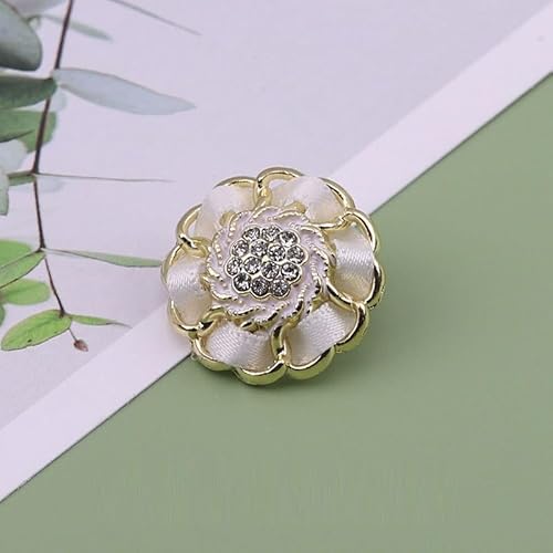 LIBERGA 10 Stück Strass Blumen Knöpfe mit Schaft, Modischer Metallknopf für Kleidung Strickjacken Mäntel Bastelprojekte, Goldener Rand, Weiß, 18mm von LIBERGA