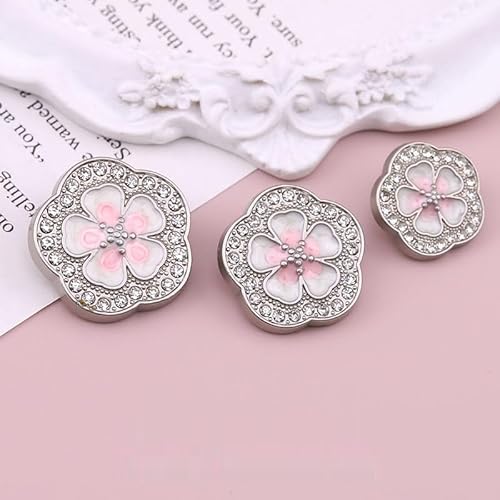 LIBERGA 10 Stück Strass Blumen Knöpfe mit Schaft, Modischer Metallknopf für Kleidung Strickjacken Mäntel Bastelprojekte, Silberrand, Rosa, 18mm von LIBERGA
