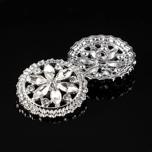 LIBERGA 10 Stück Strass Blumen Metall Knöpfe mit Schaft, Runder Knopf für Kleidung Strickjacken Mantel Bastelprojekte, Silber, 28mm LIBERGA 10 Stück Strass Blumen Metall Knöpfe mit Schaft, Runder Knopf für Kleidung Strickjacken Mantel Bastelprojekte, Silber, 28mm von LIBERGA