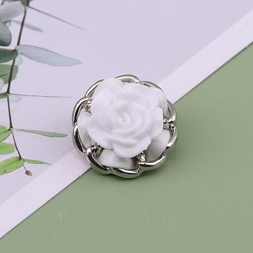 LIBERGA 10 Stück Weiße Blumen Knöpfe mit Schaft, Metallknopf für Kleidung Strickjacken Mantel Bastelprojekte, Silberrand, Weiß, 23mm von LIBERGA