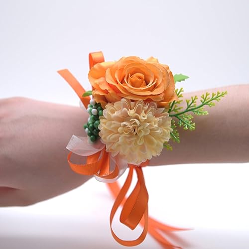 LIBERGA 6Er-Set Rosen Handgelenk Corsage Für Hochzeit, Brautjungfer, Braut, Handgelenk Blume Abschlussball Party Dekoration Handblume, Orange von LIBERGA