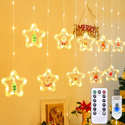 LIBRNTY 120 LED Weihnachtsdeko Fenster Beleuchtet,Weihnachten Fenster Vorhang Lichter,Lichterkette Gardine für Weihnachten mit 8 blinkenden Modi für,Balkon,Party,Kommt mit 10 S-förmigen Cliphaken LIBRNTY 120 LED Weihnachtsdeko Fenster Beleuchtet,Weihnachten Fenster Vorhang Lichter,Lichterkette Gardine für Weihnachten mit 8 blinkenden Modi für,Balkon,Party,Kommt mit 10 S-förmigen Cliphaken von LIBRNTY