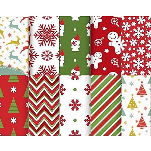 10 Stück Baumwollstoff Weihnachten, Weihnachtsmotiv Patchworkstoff Weihnachten Stoffpakete Patchwork Stoffe Baumwolle, Stoffe zum Nähen, Patchwork Stoffpaket zum Quilten DIY Basteln Handwerken, 50cm von LICHENGTAI