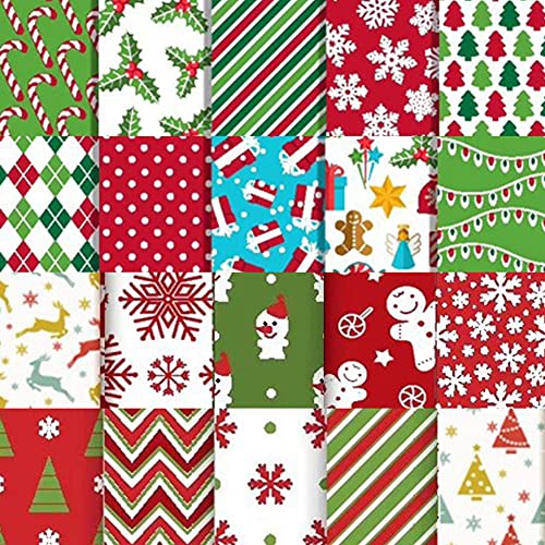 20 Stück Baumwollstoff Weihnachten, Weihnachtsmotiv Patchworkstoff Weihnachten Stoffpakete Patchwork Stoffe Baumwolle, Stoffe zum Nähen, Patchwork Stoffpaket zum Quilten DIY Basteln Handwerken, 25cm von LICHENGTAI