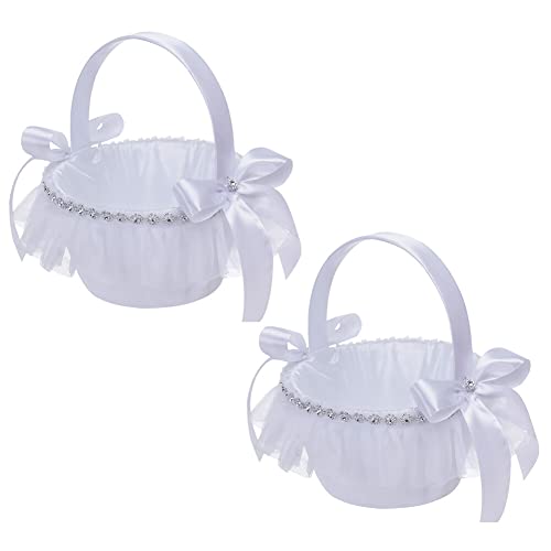 LICHENGTAI 2 Stück Blumenmädchen Korb Hochzeitskorb Braut Blumenkorb Satin Blumenkörbe Handheld Blumenkinderkörbchen Hochzeit Dekor Für Hochzeitszeremonie Party von LICHENGTAI