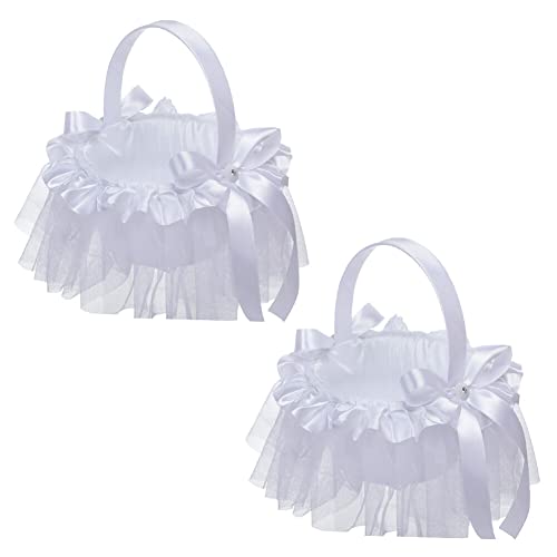 LICHENGTAI 2 Stück Blumenmädchen Korb Hochzeitskorb Braut Blumenkorb Satin Blumenkörbe Handheld Blumenkinderkörbchen Hochzeit Dekor Für Hochzeitszeremonie Party von LICHENGTAI