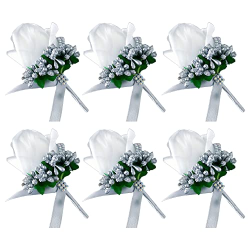 LICHENGTAI 6 Stück Rose Boutonniere Hochzeit Blumen Corsage Handgemachte Braut Bräutigam Brautjungfer Corsage Bouquet für Hochzeit Abschlussball Party Damen Herren Anzug Dekoration von LICHENGTAI