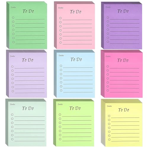 LICHENGTAI 9 Packung To Do Liste, Bunt Klebende Notizzettel Moderationskarten Haftnotizen Linierte Sticky Notes Notizzettel Notizblock für Familie Schule Büro Zuhause von LICHENGTAI