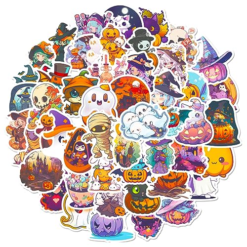 LICHENGTAI Halloween Aufkleber, 50 Stück Halloween Vinyl Wasserdicht Urlaub Party Tag Abziehbilder Pack für Laptop, Wasserflasche, Basteln, Scrapbooking, Aufkleber für Kinder, Teenager Erwachsene von LICHENGTAI