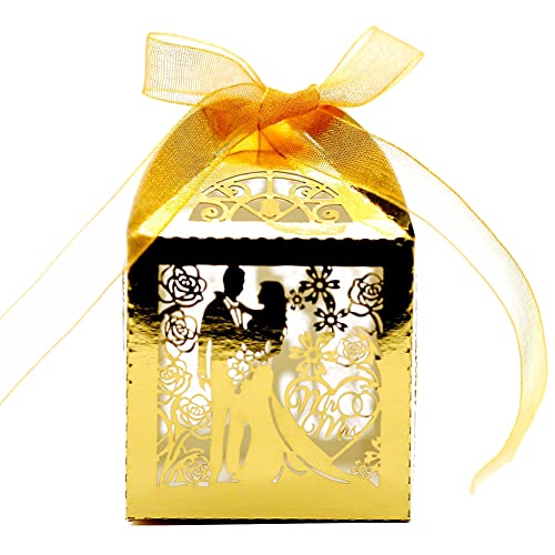 LICHENGTAI Hochzeit Geschenkbox für Gäste, 50 Stück Gastgeschenk Schachtel Quadratisch, Süßigkeit Kästen Gastgeschenk Box Schachtel Geschenkbox DIY Bonbon Box für Hochzeit Party Tischdeko von LICHENGTAI