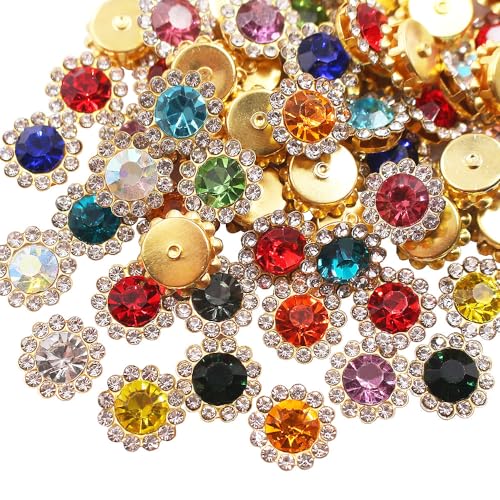 Strasssteine mit Blumenkrallen, Goldbasis, Kristalle, Perlen, Besatz, zum Aufnähen, für Kleidung, Nähzubehör, Handwerk (12 mm, verschiedene Farben) von LICHLIN