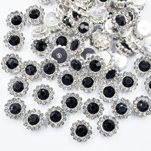 100 Stück Blumenklauen zum Aufnähen auf Strasssteine, silberfarbene Basis, Kristalle, Strassbesatz, Strass-Perlen, Kleidungsstück, Nähzubehör (10 mm, schwarz) von LICHLIN