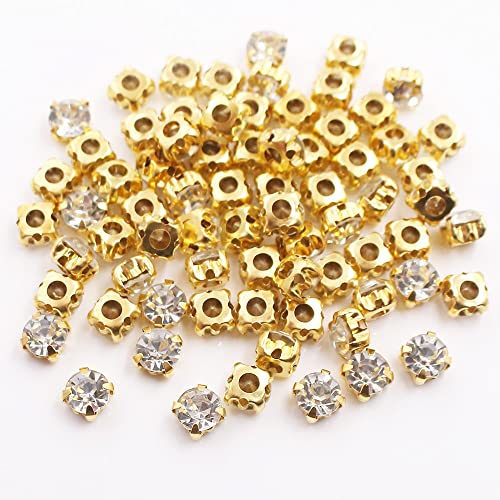 LICHLIN 250 Stück 7 mm Gold Strasssteine zum Aufnähen, Klauenverzierung, glänzende Kristallsteine zum Aufnähen, Strass für Kleidung (7 mm, 250 Stück) von LICHLIN