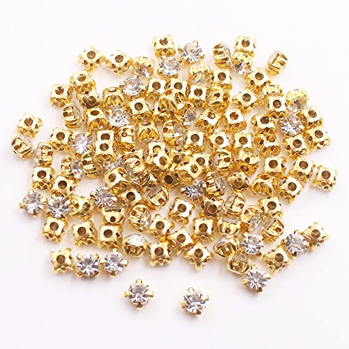 LICHLIN 500 Stück 5 mm goldene Strasssteine zum Aufnähen, Krallenverzierung, glänzende Kristallsteine, Perlen zum Aufnähen, Strass für Kleidung (5 mm, 500 Stück) von LICHLIN