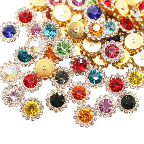 LICHLIN 100 Stück Blumen Klauen Strasssteine Goldbasis Kristalle Steine Perlen Trim Nähen Strass für Kleidung Nähen Zubehör Handwerk (10 mm, gemischte Farben), SH-02 von LICHLIN