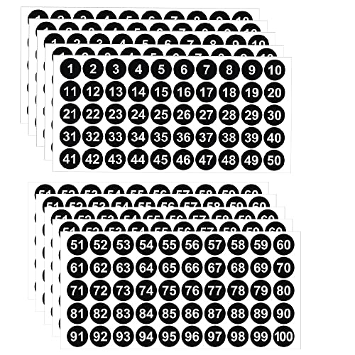 10 Blatt Zahlenaufkleber, 1 bis 100 Zahlenaufkleber, selbstklebend, 25 mm, runde Zahlenetiketten, Weiß 10 Blatt Zahlenaufkleber, 1 bis 100 Zahlenaufkleber, selbstklebend, 25 mm, runde Zahlenetiketten, Weiß von LICQIC
