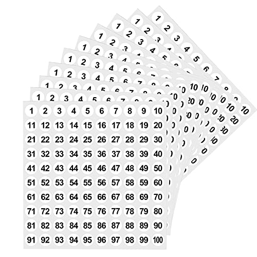 LICQIC 1-100 Zahlen Nummern Aufkleber Sticker Klebezahlen, 10 Blatt 10mm, 1000 Stück von LICQIC