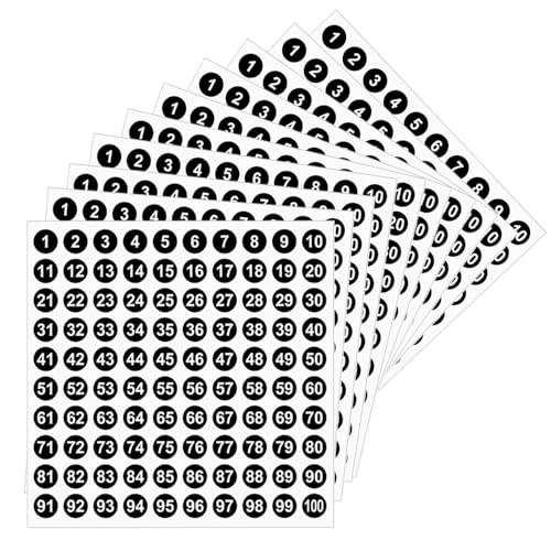 LICQIC 1-100 Zahlen Nummern Aufkleber Sticker Klebezahlen, 10 Blatt 10mm, 1000 Stück LICQIC 1-100 Zahlen Nummern Aufkleber Sticker Klebezahlen, 10 Blatt 10mm, 1000 Stück von LICQIC