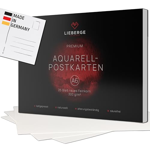 LIEBERGE Premium Aquarellpapier A6 300g – made in Germany – 25 Blatt Aquarellblock | Aquarell Postkarten | Watercolor Paper (DIN-A6 25 Blatt) von LIEBERGE
