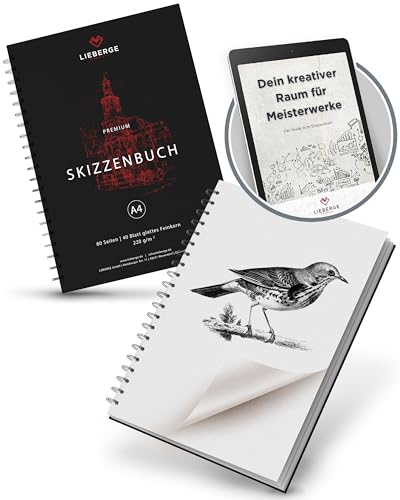 LIEBERGE Premium Skizzenbuch A4 220g – Radierfestes Sketchbook made in Germany – Zeichenblock für Bleistift, Marker, Mixed Media, Aquarell uvm. | 80 Seiten / 40 Blatt (DIN-A4 80 Seiten) von LIEBERGE