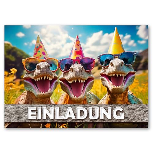 LIEBEVON 12x Dino Einladungskarten Kindergeburtstag Dinosaurier Mädchen Junge - Einladungen A6 von LIEBEVON