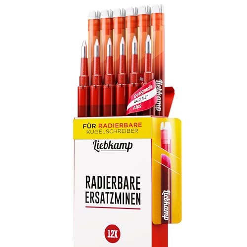 LIEBKAMP Radierbare Ersatzmine rot 0,7mm [12 Stk] Für Radierbarer Kugelschreiber, Tintenroller Radierbar, Radierstift, Erasable Pen, Gelschreiber Radierbar von LIEBKAMP