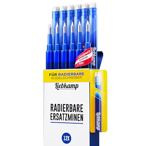 LIEBKAMP Radierbare Ersatzmine blau 0,7mm [12 Stk] Für Radierbarer Kugelschreiber, Tintenroller Radierbar, Radierstift, Erasable Pen, Gelschreiber Radierbar von LIEBKAMP